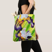 Tote Bag Aquarelle iris fleuri vert pourpre (De près)