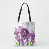 Tote Bag Aquarelle Iris Violet Points Noir Blanc (Devant)