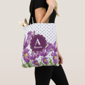 Tote Bag Aquarelle Iris Violet Points Noir Blanc (De près)