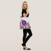 Tote Bag Aquarelle Iris Violet Points Noir Blanc (Sur le modèle)