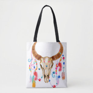 Tote Bag Aquarelle isolée Crâne : Arrière - plan blanc.