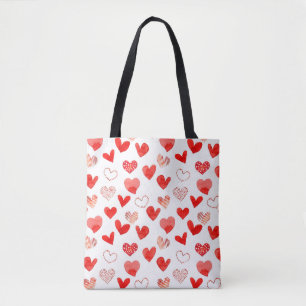 Tote Bag Aquarelle isolée illustrée rouge coeur d'amour p