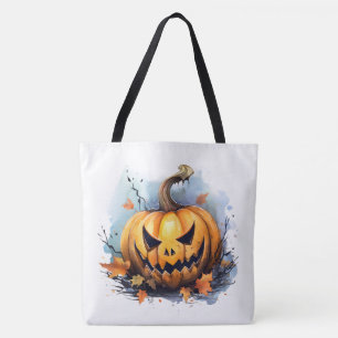 Tote Bag Aquarelle Jack-o-lanterne avec feuilles d'automne
