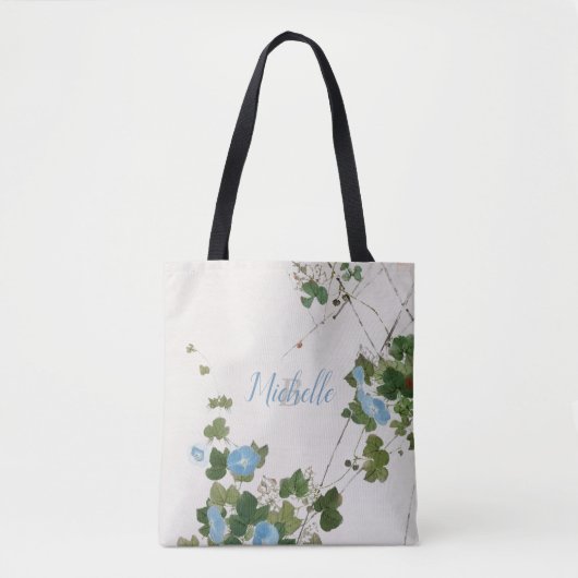 Tote Bag Aquarelle japonaise botanique Fleur bleue (Devant)