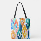 Tote Bag Aquarelle jaune bleu moderne Abstrait Ikat| (Dos)
