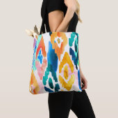 Tote Bag Aquarelle jaune bleu moderne Abstrait Ikat| (De près)