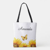 Tote Bag Aquarelle Jaune Bouton de Nice Nom Tournesol (Dos)