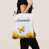 Tote Bag Aquarelle Jaune Bouton de Nice Nom Tournesol (De près)