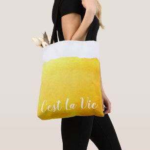 Tote Bag Aquarelle jaune C'est La Vie Citation française ch