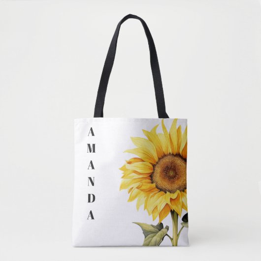 Tote Bag Aquarelle Jaune Chaîne Personnalisée Nom Tournesol (Devant)
