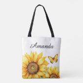 Tote Bag Aquarelle Jaune Nom du script personnalisé Sunflow (Dos)