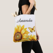 Tote Bag Aquarelle Jaune Nom du script personnalisé Sunflow (De près)