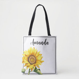 Tote Bag Aquarelle Jaune Nom personnalisé Fleur de soleil r