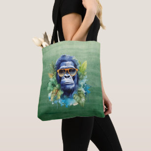 Tote Bag Aquarelle Jungle Gorilla avec lunettes de soleil e