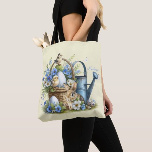 Tote Bag Aquarelle Lapin de Pâques Personnalisé (De près)