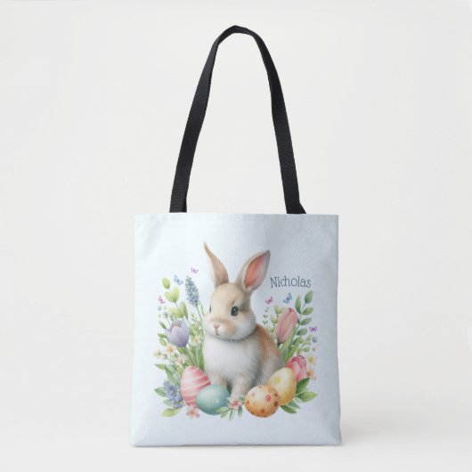 Tote Bag Aquarelle Lapin de Pâques Personnalisé (Devant)