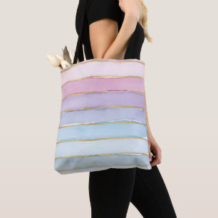 Tote Bag Aquarelle Large Rayure Bleu Violet Rose Été