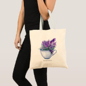 Tote Bag Aquarelle Lavande Fleurs dans Teacup Personnalisé (Devant (produit))