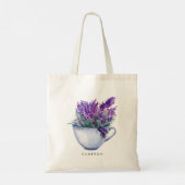 Tote Bag Aquarelle Lavande Fleurs dans Teacup Personnalisé (Dos)