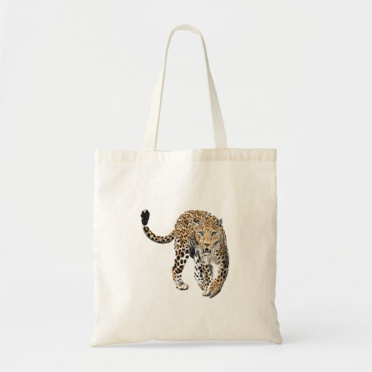 Tote Bag aquarelle léopard jungle chat peint vert animal (Devant)