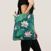 Tote Bag Aquarelle lotus : fleurs vintages sans soudure. (De près)