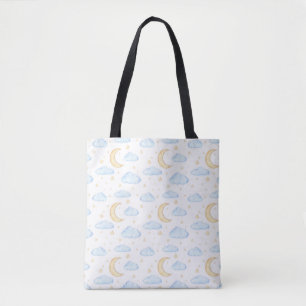 Tote Bag Aquarelle Lune étoiles et nuages Motif