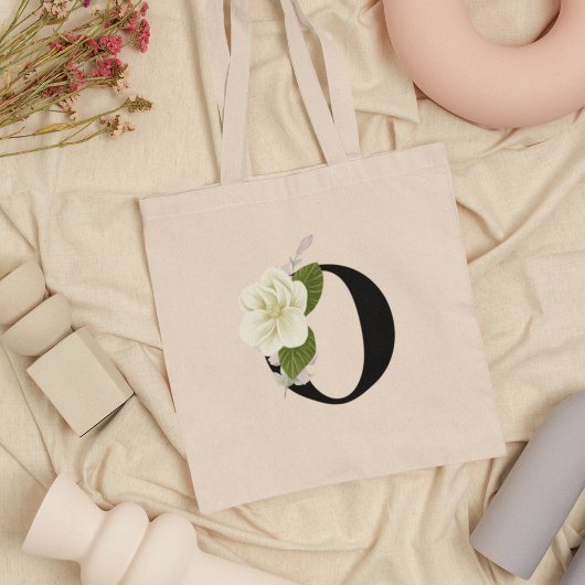 Tote Bag Aquarelle Magnolia Flower Monogramme initial