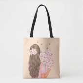 Tote Bag Aquarelle mignonne Fleurs roses Monogrammes pour e (Devant)