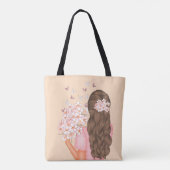 Tote Bag Aquarelle mignonne Fleurs roses Monogrammes pour e (Dos)