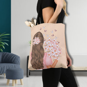 Tote Bag Aquarelle mignonne Fleurs roses Monogrammes pour e