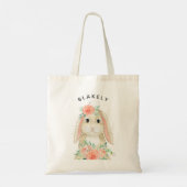 Tote Bag Aquarelle mignonne Lapin Floral Nom de Pâques (Dos)