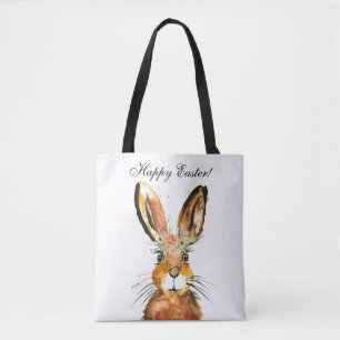 Tote Bag Aquarelle mignonne Lapin Lapin Lièvre Pâques Flora