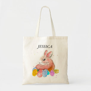 Tote Bag Aquarelle mignonne Lapin Lapin Lièvre Pâques Flora