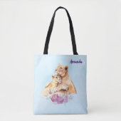 Tote Bag Aquarelle mignonne Mère Lion & Cub (Devant)