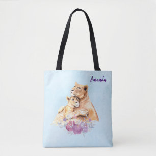 Tote Bag Aquarelle mignonne Mère Lion & Cub