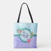 Tote Bag Aquarelle mignonne sirène Turquoise et violet (Dos)