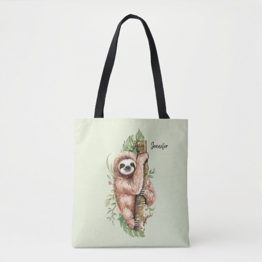 Tote Bag Aquarelle mignonne Sloth & Feuilles tropicaux (Devant)
