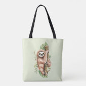 Tote Bag Aquarelle mignonne Sloth & Feuilles tropicaux (Dos)