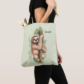 Tote Bag Aquarelle mignonne Sloth & Feuilles tropicaux (De près)