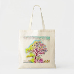 Tote Bag Aquarelle moderne des arbres enneigés colorés