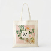 Tote Bag Aquarelle moderne Fleurs roses Monogrammes (Devant)