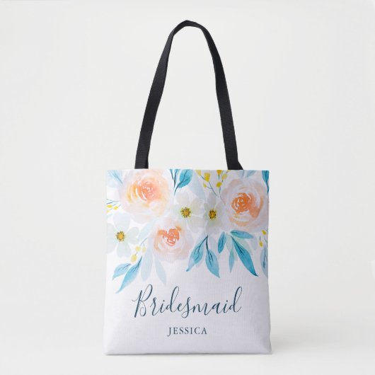 Tote Bag Aquarelle moderne Floral Mariage Bridesmaid (Devant)
