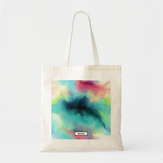 Tote Bag Aquarelle moderne Green & Red Space Nebula (Devant)