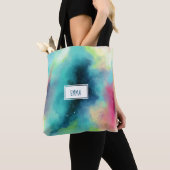 Tote Bag Aquarelle moderne Green & Red Space Nebula (De près)