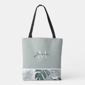 Tote Bag Aquarelle moderne Monstera verte Monographie Feuil (Dos)