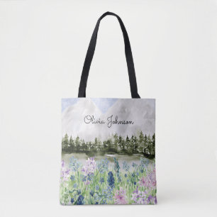 Tote Bag Aquarelle monochrome bleu violet prairie