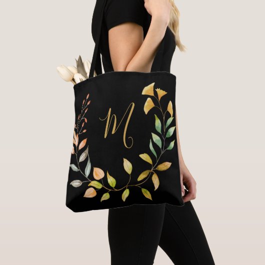 Tote Bag Aquarelle Monogram Gold Black Folithe (De près)
