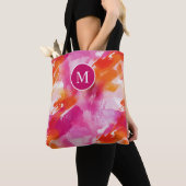 Tote Bag Aquarelle Monogram Orange Rose Abstrait (De près)
