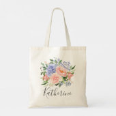 Tote Bag Aquarelle monogramme bleu rose printemps floral (Dos)