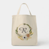 Tote Bag Aquarelle monogramme couronne florale (Dos)